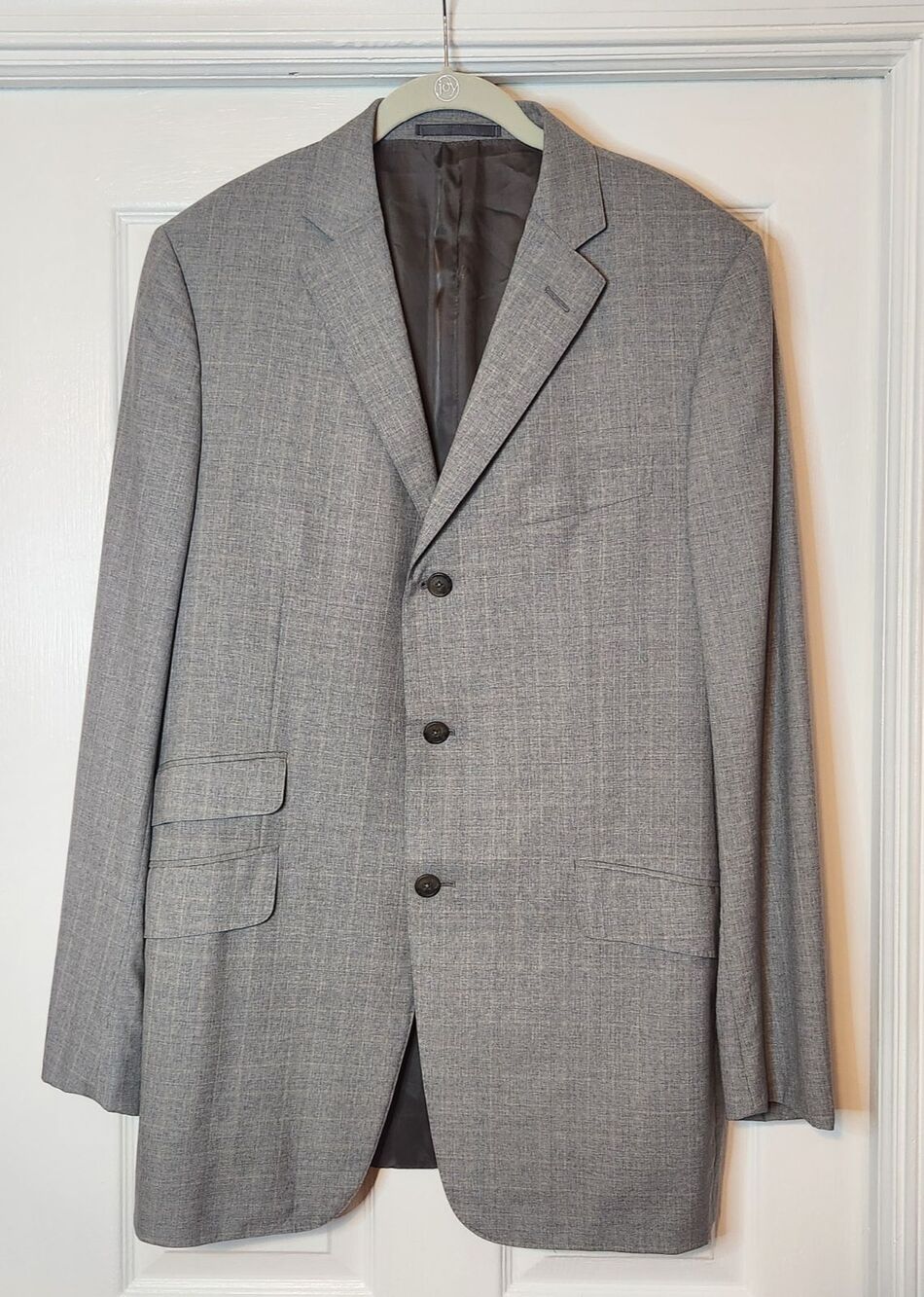Men's Wool Dunhill Sport Coat Jacket Size 44L Gray Plaid Windowpane 3-Button